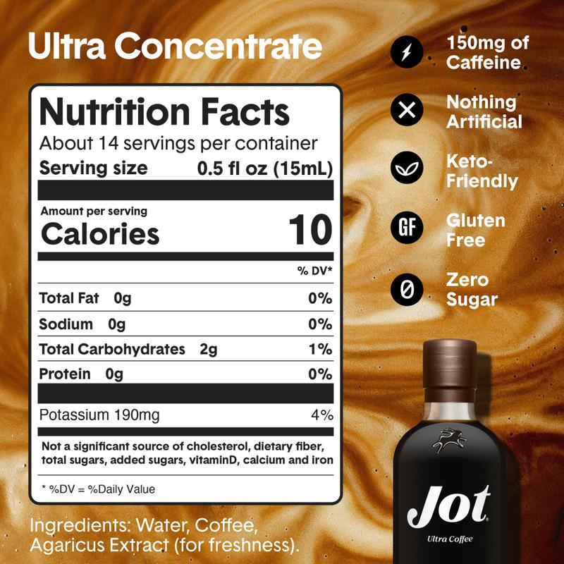 Jot Ultra Coffee Concentrate - Makes 14+ Cups Iced or Hot Coffee in Seconds - 150mg Caffeine, Fresh-Brewed, Premium Coffee