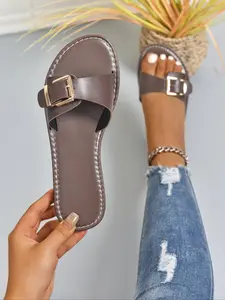 Summer Relaxed Style Ladies Comfortable Plus Size Flat Slippers, High Quality Fashionable Versatile Footwear for Everyday Wear