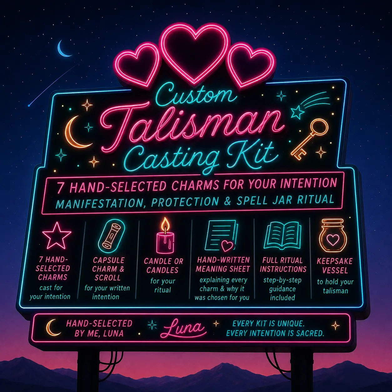 Custom Talisman Casting Kit | 7 Hand-Selected Charms for Your Intention | Manifestation, Protection & Spell Jar Ritual