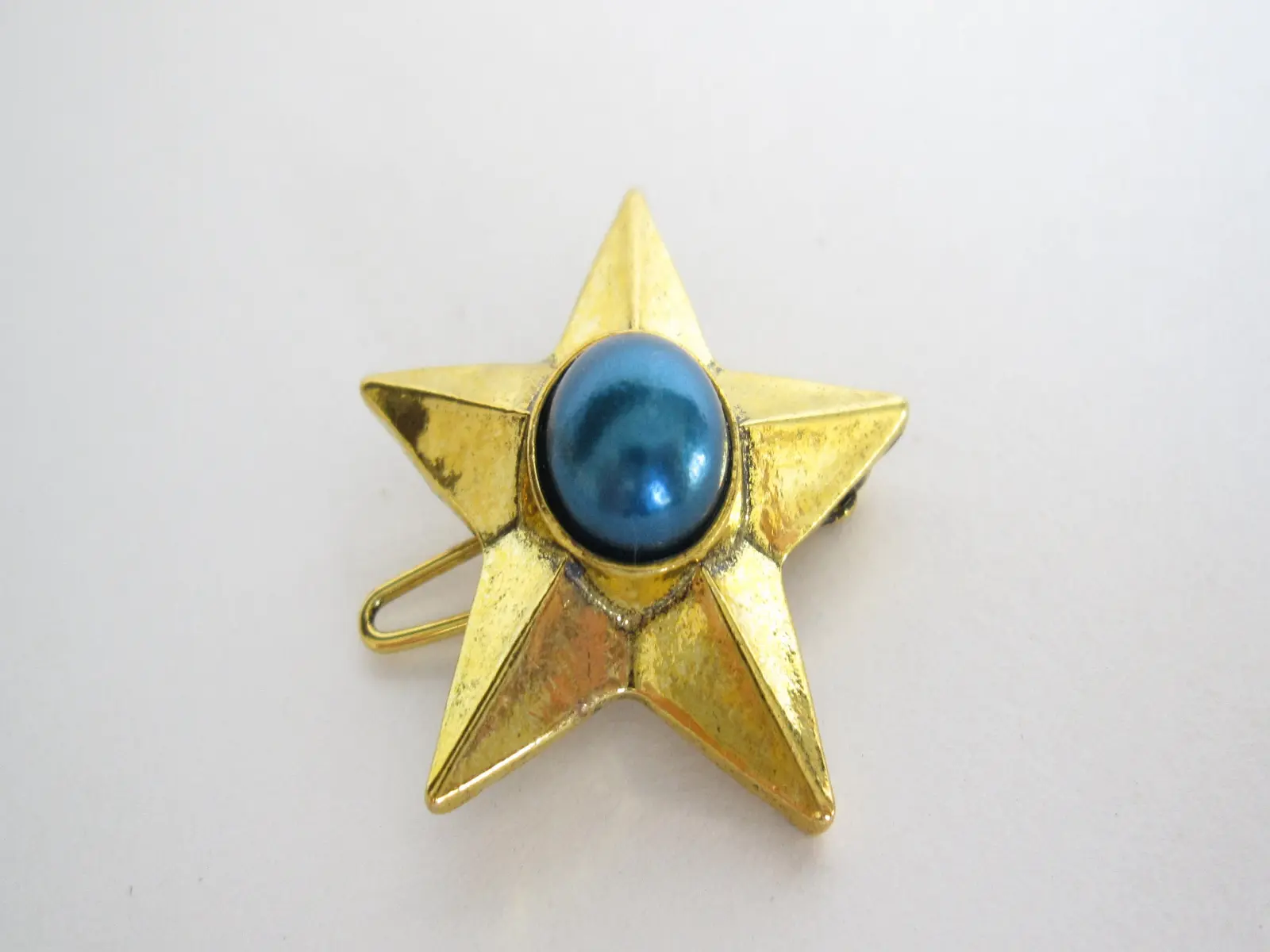 Small distressed vintage look gold and blue star hair clip barrette (set of two)
