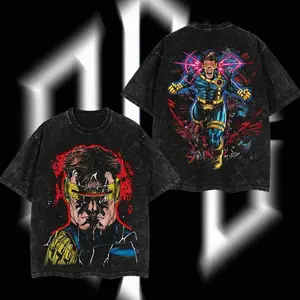 Scott "Cyclops" Summers The Mutants X-Force MCU Comic Edition Double Printed Oversize Lightweight Acid Washed Tee Hoodie Sweater TV Series Graphic Design Top Cotton Streetwear Comic Superheroes T-Shirt Clothes Menswear Womenswear EYI