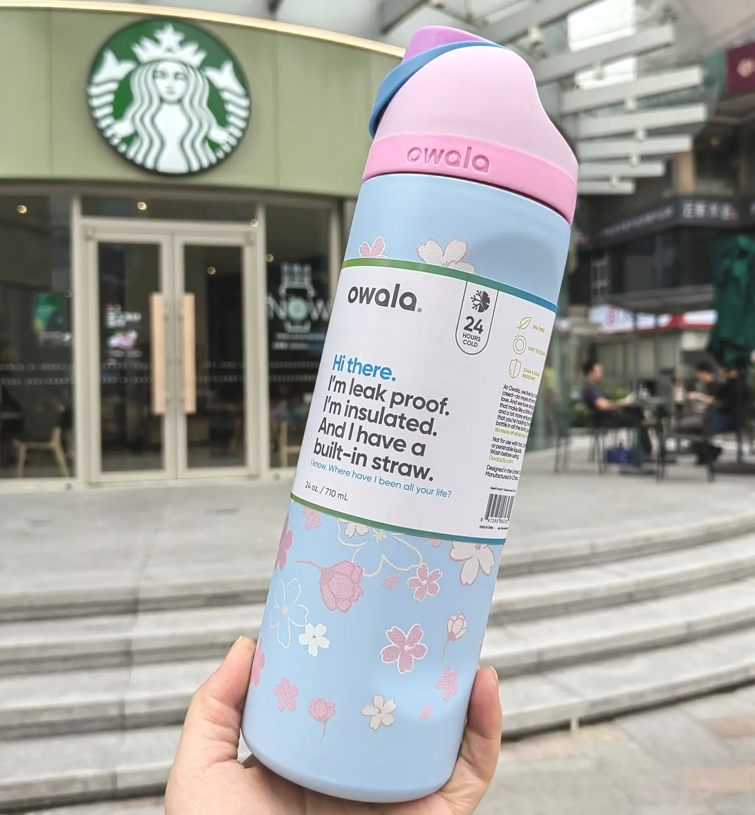 Owala 2026 Sakura Limited Insulated Water Bottle 24oz Blue-pink Base