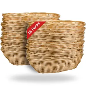 16-Pack Modern Plastic Oval Organizer Baskets, Stackable Food and Fruit Storage Bins (8.75x6.25x2.75 In) for Kitchen, Restaurant Use