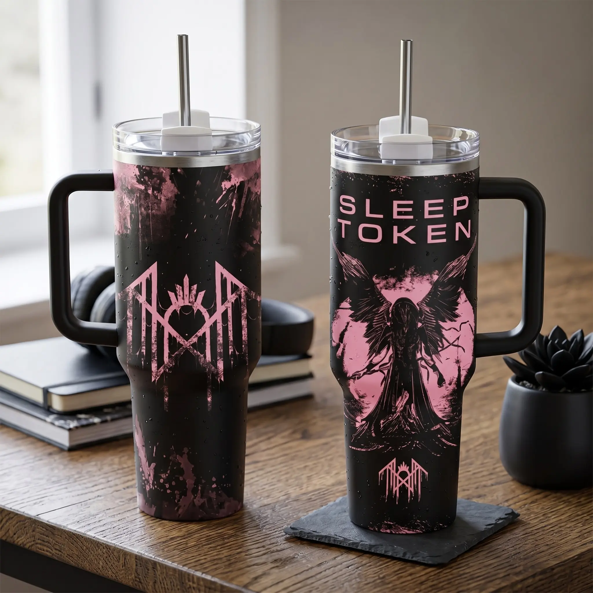 Elite Tumbler - Sleep Token 40oz Tumbler With Handle & Straw, Sleep Token Band Fan Travel Cup, Rock Inspired Travel Tumbler, Vintage Music Drinkware