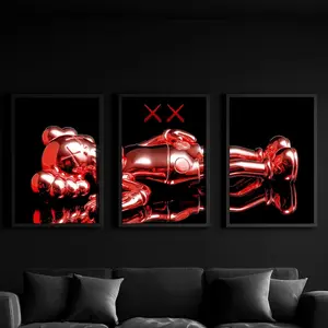 Set of 3 Red KawLying Down Wall Art Posters, Hypebeast Decor Prints #609