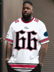 Men's Plus Size T-Shirt, Patterned Sportswear, Breathable Loose Fit Casual Top, All Season Wear