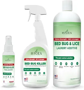HYGEA NATURAL Extra Strength Bed Bug Spray + Travel Spray + Laundry Additive - Comprehensive Bed Bug Treatment Combo for Active Infestations - Fast Acting Non Toxic Formulas - Versatile Family Safe Solution - Pack