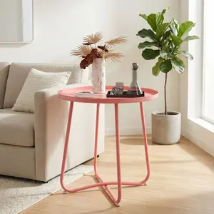 Versatile Round Metal Side Table Small Outdoor Patio End Table Coffee Snack Table for Living Room Couch Bedroom Garden Modern Home Decor