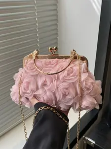 Elegant Floral Women's Clutch with Chain, Perfect for Weddings, Parties, and Formal Occasions, Versatile Stylish Accessory