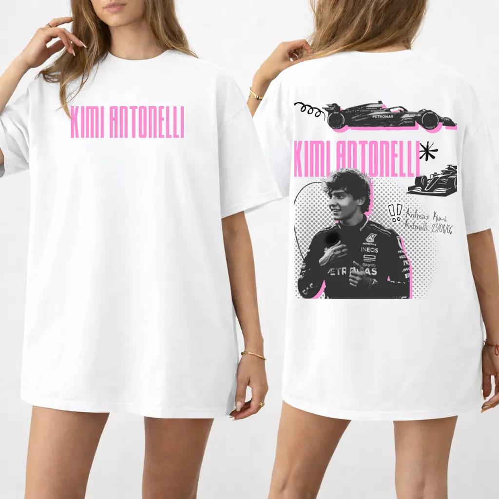 Kimi Antonelli T-Shirt, Racing Driver Full Logo Print Tee, Formula Racing Fan Shirt, Speed Car Streetwear Tee, Racing Fan Apparel
