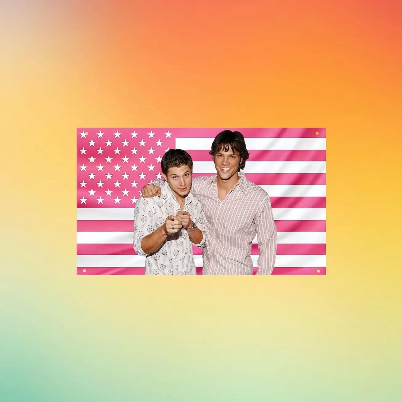 Supernatural Sam & Dean Winchester Pink American Flag, Winchester Brothers Wall Tapestry, TV Show Room Decor, Gift for Supernatural Fans