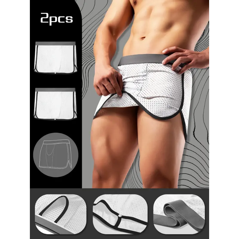 Men's 2-Pack Fitted Knit Mesh Boxer Briefs, Solid Color and Comfortable Nylon-Spandex Blend for Everyday Casual Wear, Crochet, Knitting, Activewear, Fabric, Nylon Blend