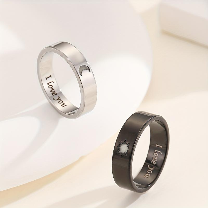 Glow-in-the-Dark Moon and Sun Love Rings - Minimalist 201 Stainless Steel Couple Jewelry, Romantic Gift for Valentine'S Day, Anniversaries, Birthdays, Valentine'S Day Jewelry|Minimalist Style|Durable Rings, Love Rings
