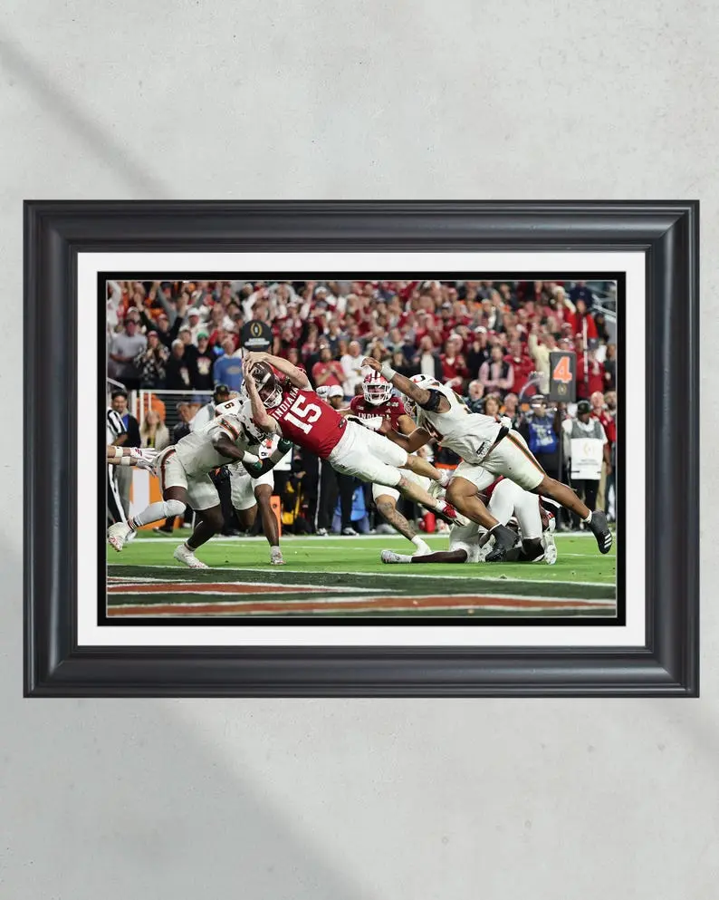 2026 Indiana Football “Mendoza Touchdown” CFP Championship vs Miami Unframed Poster — Title-Sealing 4th Down Score Poster