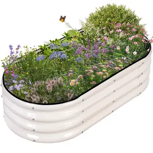 1pc Oval Metal Raised Garden Bed 4x2x1ft Steel Planter Box Kit for Vegetables Flowers Herbs Easy Tool Free Assembly Rust Resistant Deep Root Design