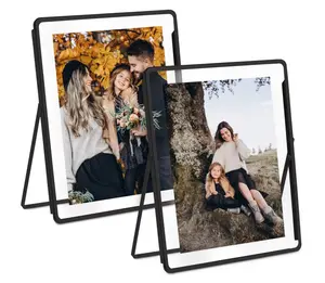 Sheffield Home Floating Metal Photo Frame 4x6 5x7 8x10 Modern Display for Wall Tabletop Black Gold Stylish Border 2 PACK