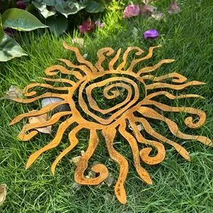 Rustic Style Sun Wall Decor - Durable Iron, Indoor & Outdoor Metal Art, Rusty Golden Finish, No Power Needed, Perfect for Garden or Patio, Garden Decoration|Sunshine Effect|Artistic Sun Design