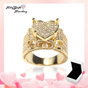 Gorgeous Shape Hip Hop Gothic Cube Zirconia Men's Women's Unisex Anniversary birthday gift for marriage celebration Hiphop Ring Heart