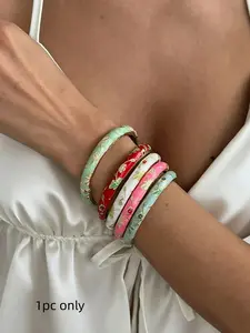 Vintage Floral Enamel Bangle Bracelet for Women, Gold Plated Oil Drop Flower Cuff Bracelet, Colorful Retro Statement Jewelry, Elegant Stackable Bangles, Trendy Fashion Bracelet for Daily Wear, Party, Vacation, Gift for Girls & Ladies