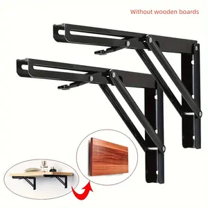 2pcs Durable Folding Shelf Brackets, Ultra-High Strength Triangular Table Chair Shelf Bracket, Wall-Mounted Metal Folding Shelf Hinges