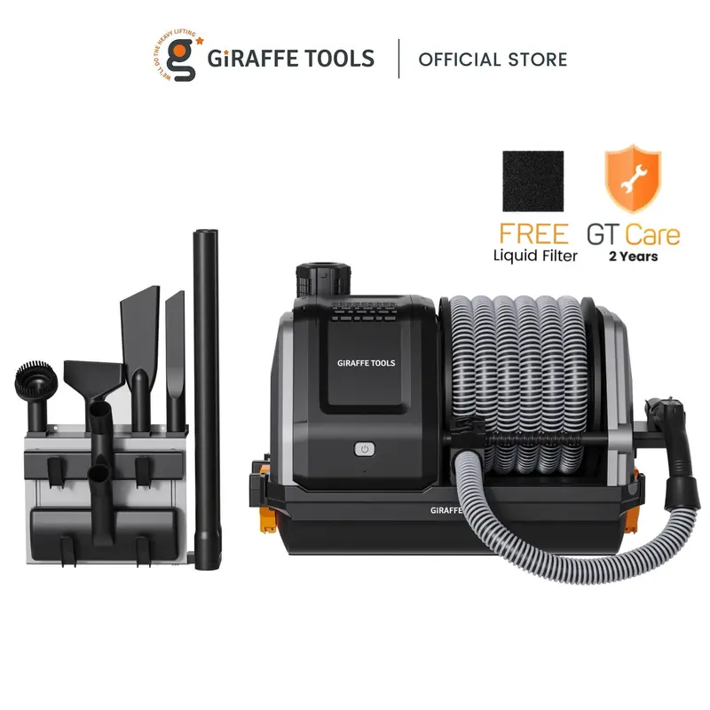 【FallDealsForYou】Giraffe Tools Wall-mounted Grandstorm Retrctable Vacuum Cleaner 30ft hose with On-Touch Remote, Instant control, HGTV Editors' Clean Home Awards 2026,  6 Nozzles 20KPA Suction 4.5 Gallon Dustbin, Replaceable Filter for Wet/Dry Cleaning