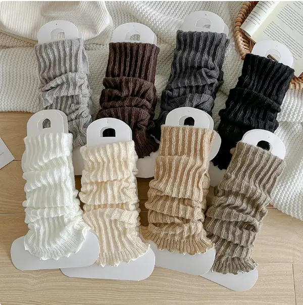 Women's 8-Pair Slouchy Ribbed Knit Leg Warmers - Lightweight Solid Knee-High Sleeves with Frill Trim for Preppy Style, Ruffle, 8 Pairs In Assorted Colors, Chic, Everyday