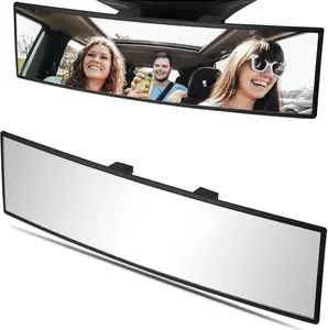 Car Rearview Mirror HD Glass 12 Inch Anti Glare Clip On Panoramic Wide Angle Car Interior Rear View Mirror Universal for Cars SUVs Trucks (White)