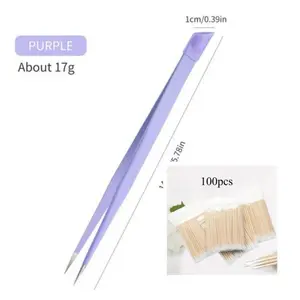Sharp Tip Disposable Cotton Swabs + Stainless Steel Tweezers Set, 100 Pcs Long Rod Swabs + High Precision Tweezers, Essential Tools for Manicure/makeup/crafting