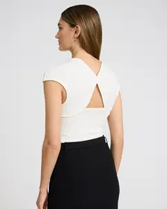 Express Studio Stretch Crepe Cap Sleeve Back Cutout Bodysuit