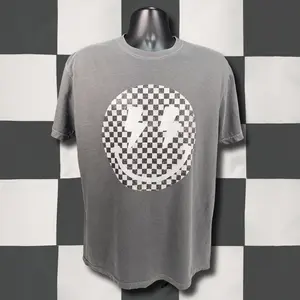 Checker Smile Lightning – Retro Graphic Tee DTG Printed