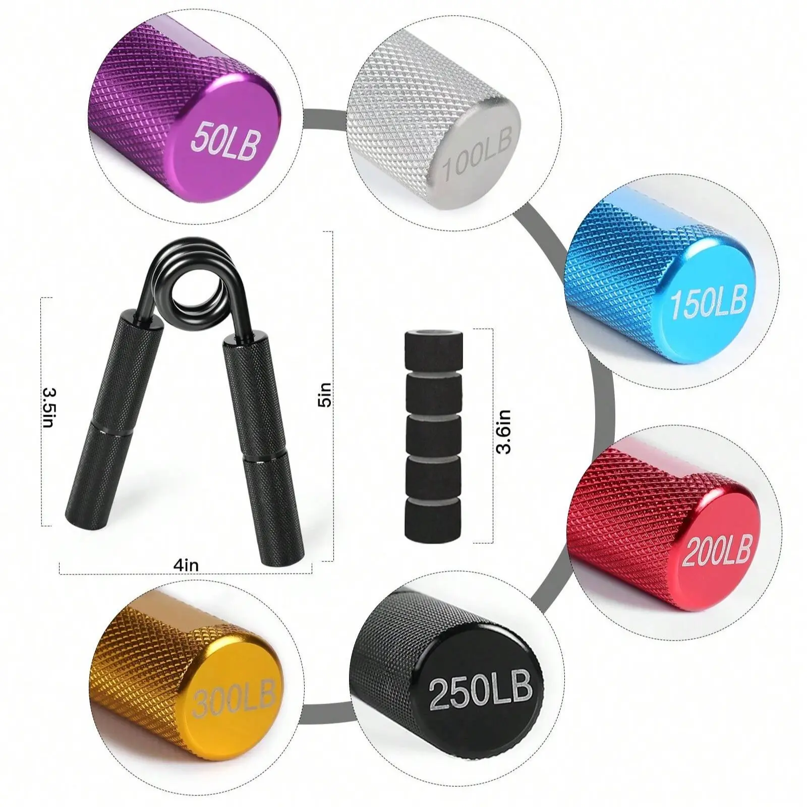 1PCS 50LB-350LB Metal Hand Gripper Strengthener Finger Exerciser Grip Strength Muscle Arms Trainer Recovery Wrist Gym Equipment Fitness Equipment