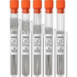 VONEEDL Large Eye Blunt Tapestry Needles (Pack of 50) - 5 Sizes with 5 Storage Tubes - Perfect for Darning, Embroidery, Cross-Stitching, Needlepoint, Crafting, Knitting, Weaving, and DIY