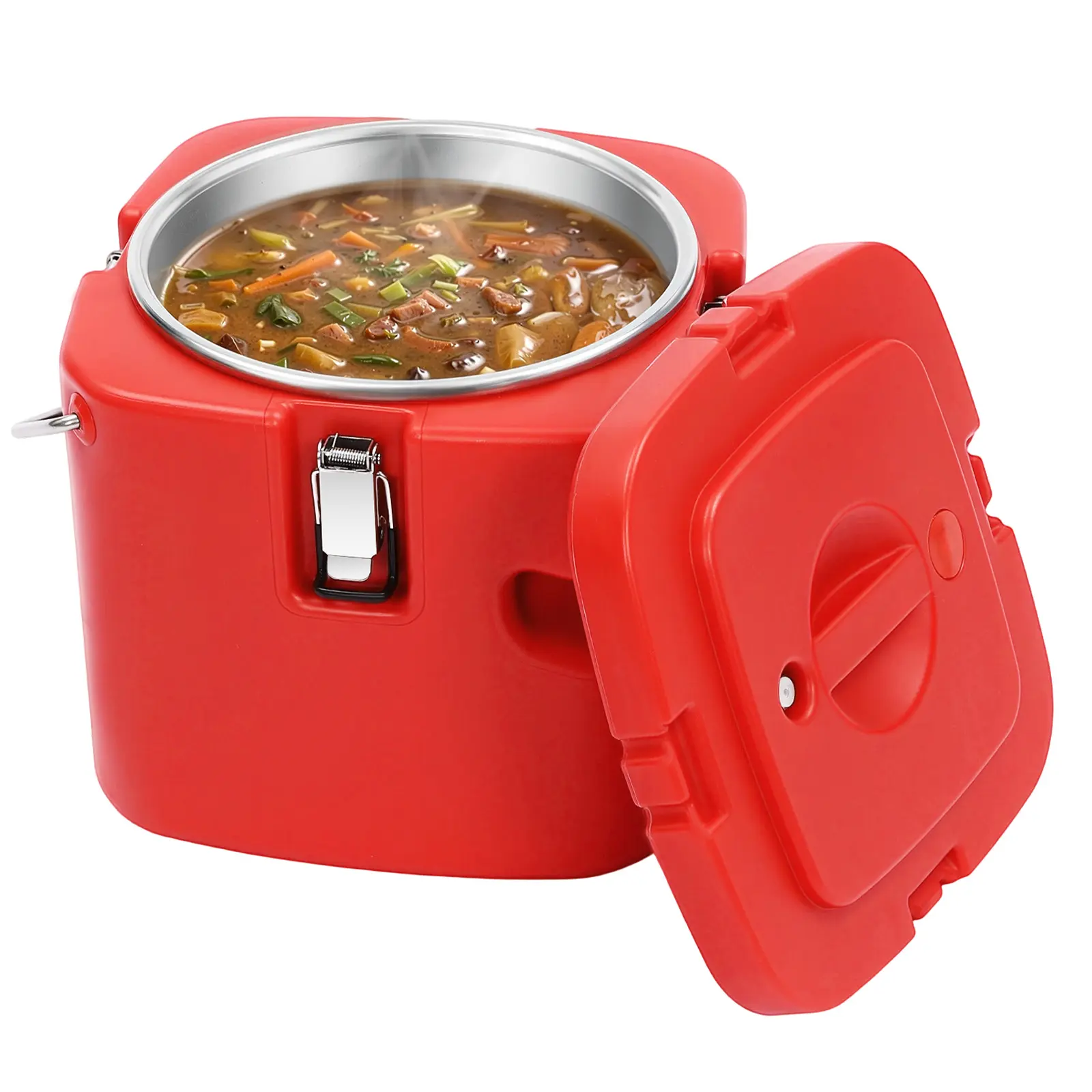 Red 2.5 Gallon Insulated Soup Carrier 304 Stainless Steel 6H Hot Cold Leak Proof Thermal Food Container for Outdoor Camping Picnic Commercial Home Use