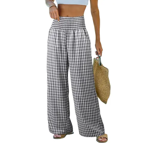 Dokotoo Womens Striped Gingham Pants 2026 Casual Pants Cute Comfy Bottoms with Pockets Plaid Outfits