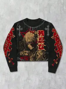 Men's Anime Girl Graphic Long Sleeve Sweatshirt, Fashion Classic Tops, Round Neck Fitted Casual Style, Moderate Fabric for Spring & Fall Outdoor Activities