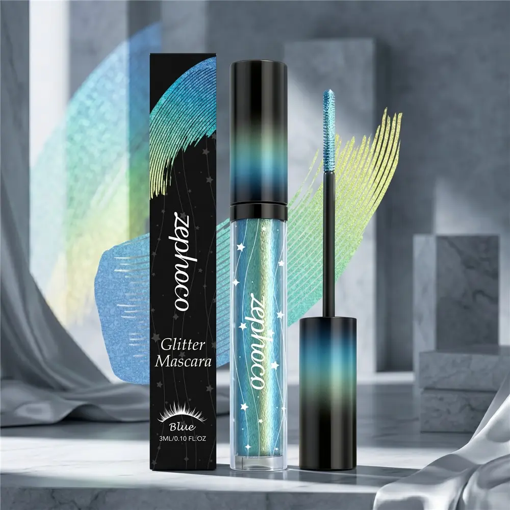 Electric Blue Glitter Mascara, Viral Stage Glow, Intense Diamond Sparkle, Achieve a Cyberpunk Aesthetic Eye Look, Long-Wear & Party Ready, Cosmetic