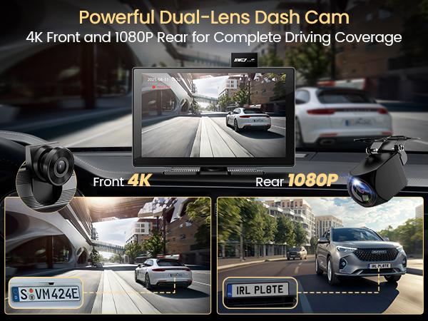 IK9 9" Wireless CarPlay & Android Auto Screen, Portable Car Stereo with 4K Dash Cam & 1080p Rear Camera, CarPlay with Backup Camera, Touch Screen GPS Display, Mirror Link, Apple Car Play Screen, Free 64GB