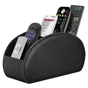 Fintie Remote Control Holder w/5 Compartments, Vegan Leather TV Remote Caddy Desktop Organizer Fits Media Controllers/Office Supplies/Cosmetic Brushes