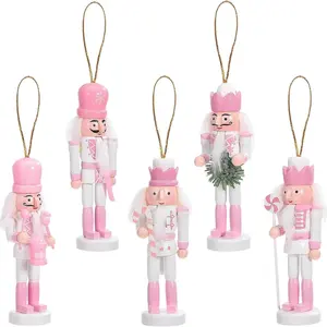 5 Piece Christmas Nutcracker Ornament Set, Traditional Festive Wooden Nutcracker Hanging Decorations, Versatile Christmas Tree Table Wall Decoration (/gold )