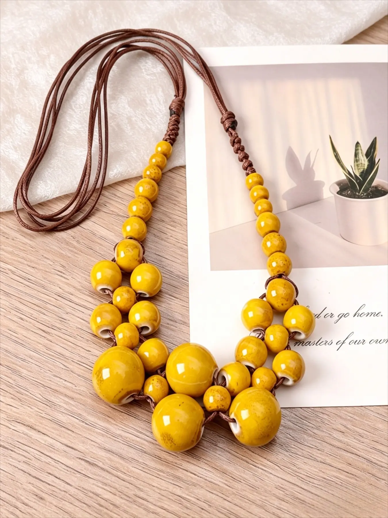 Vintage Ethnic Beaded Ceramic Necklace for Women, Bohemian Colorful Stone Party Jewelry, Unique Fashion Accessory for Holidays, Gemstone Beaded Necklace
