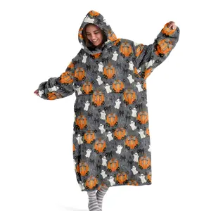 hoodie blanket，Wearable Blanket，Halloween Hooded Blanket Sweatshirt, Wearable Blanket, Ghost Pumpkin Print, Unisex, Cozy Homewear, Seasonal Fashion, Holiday Gift，Christmas Gift,Valentine's Day gift
