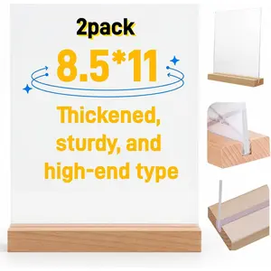 Sign Holder 8.5x11 Inch with Solid  Base - Thick &  Clear Menu Stand for Restaurant, Table, Desk - Letter Size Display Holder for Price List, Event, Office, Wedding (T-Shape:2pack)