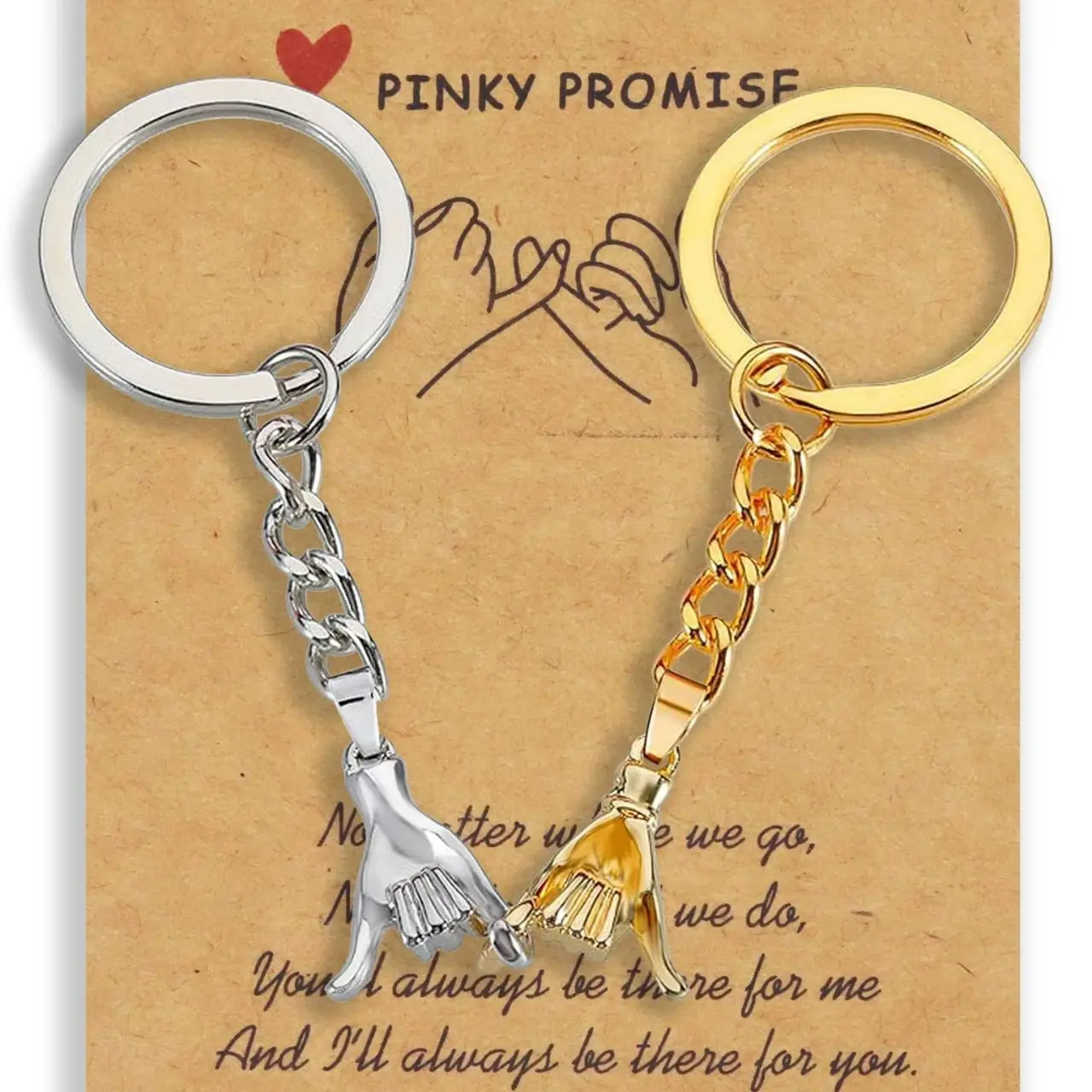 Unisex 2-Piece Matching Metal Coating Keychains with Simple Heart Motif, Cute Charms, Trendy Cute Design, Pinky Promise Valentine’s Day Gifts for Boyfriend Girlfriend, Cute Charms Keychain