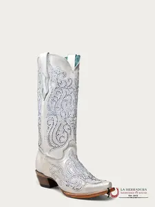 CORRAL WHITE EMBROIDERY & CRYSTALS POINT TOE  C4103