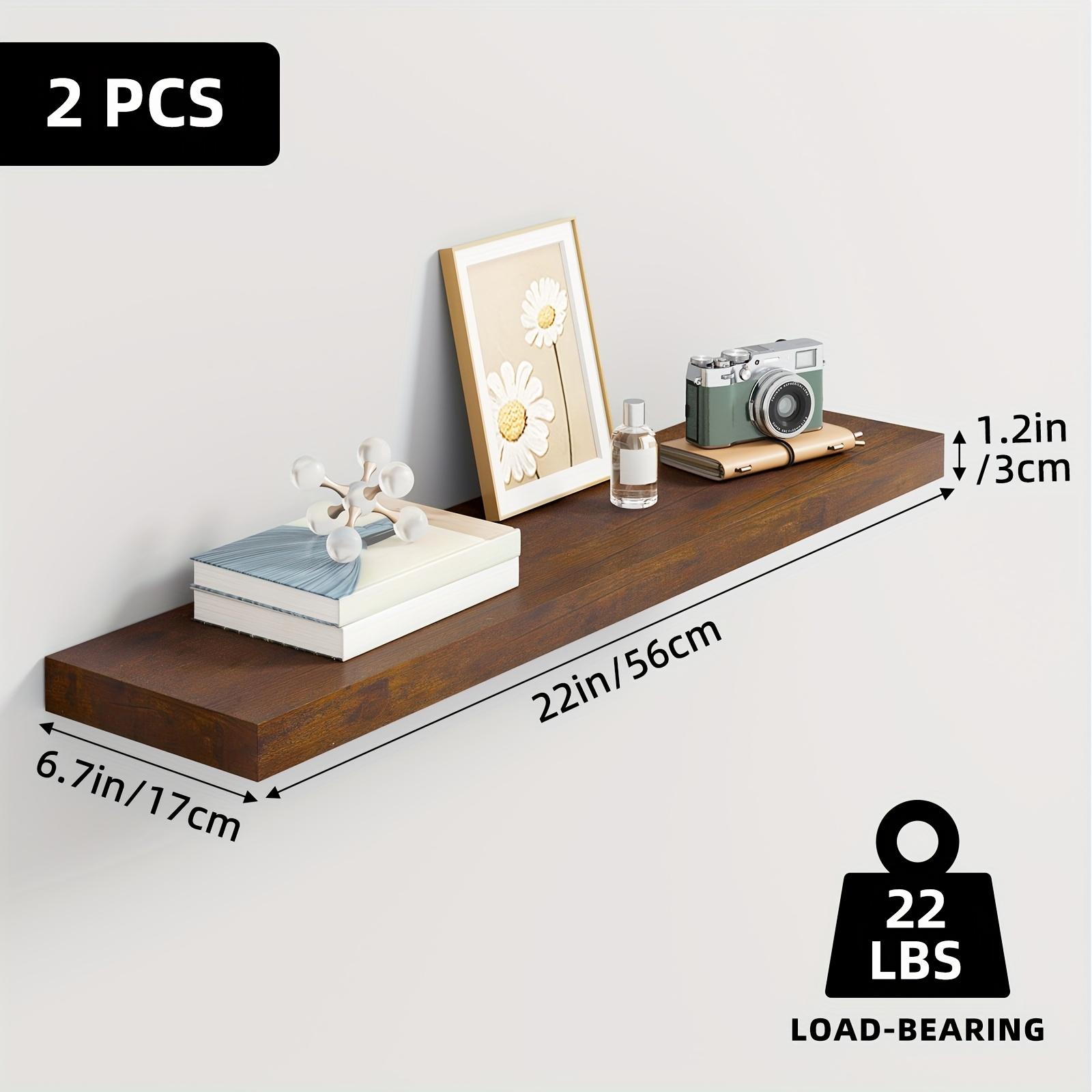 TOMNK 2/4/6pcs Floating Shelves, 15.7"/19.7"/ 22" Wood Hanging Shelf for Wall, Hanging Book Shelf for Wall Home Decor Living Room And Kitchen, Heavy Duty, Mounted Wood Shelves for Books, Bathroom, Storage Over Toilet