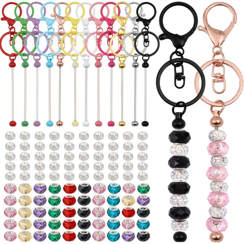 90pcs/112pcs set Beadable Keychain Kits Beaded Keychain Bars Resealable Pouch Bag Thank You Cards For DIY Crafts Jewelry Making Keychain Kawaii Keychain For Bags Keychain For Purse Diy Keychains Keychain Cute