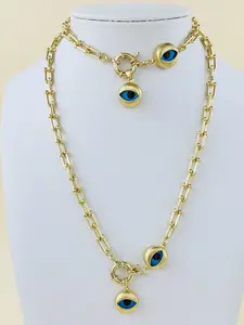 Turkish Eye Protection Set with 16-inch Necklace & 7-inch Bracelet High-Quality Finish Easy-Use Clasps Water-Resistant Blue Eyes Design