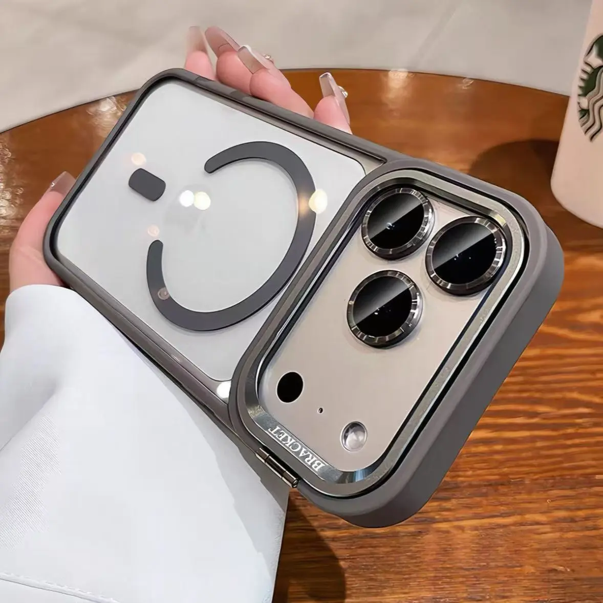 iPhone 17 Pro Max Smartphone Protective Case with Foldable Metal