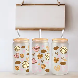 Concha’s y Piggies 16 oz Libbey Frosted or Clear glass jar with bamboo lid and straw