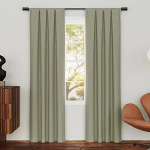 2pc 74"x63" Sun Zero Prescott Herringbone Magnetic Close 100% Blackout Curtain Panel Pair Sage Green